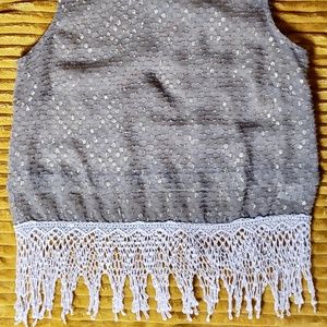 Sexy Sweet ASTR the Label sheer shell blouse with Crochet fringe